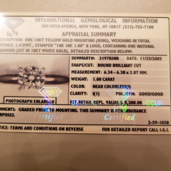 1 carat diamond - Picture 2 of 2